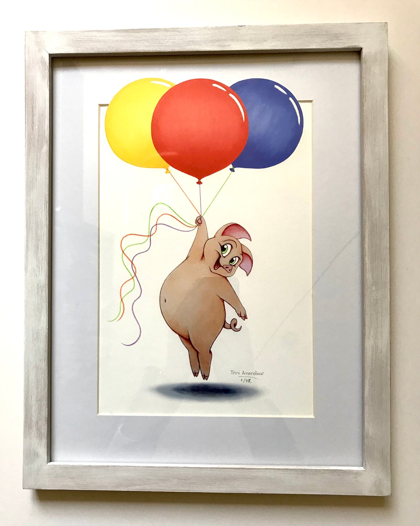 Chancho feliz con globos. Cuadros infantiles para niños únicos y exclusivos