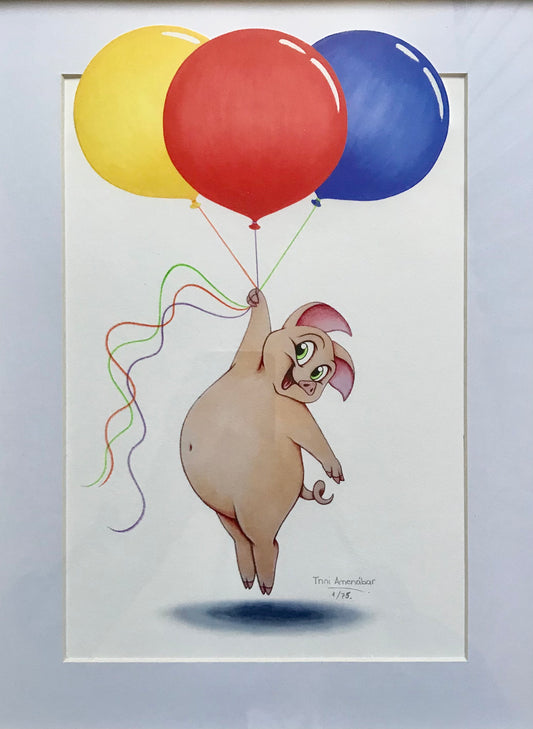 Chancho feliz con globos. Cuadros infantiles para niños únicos y exclusivos